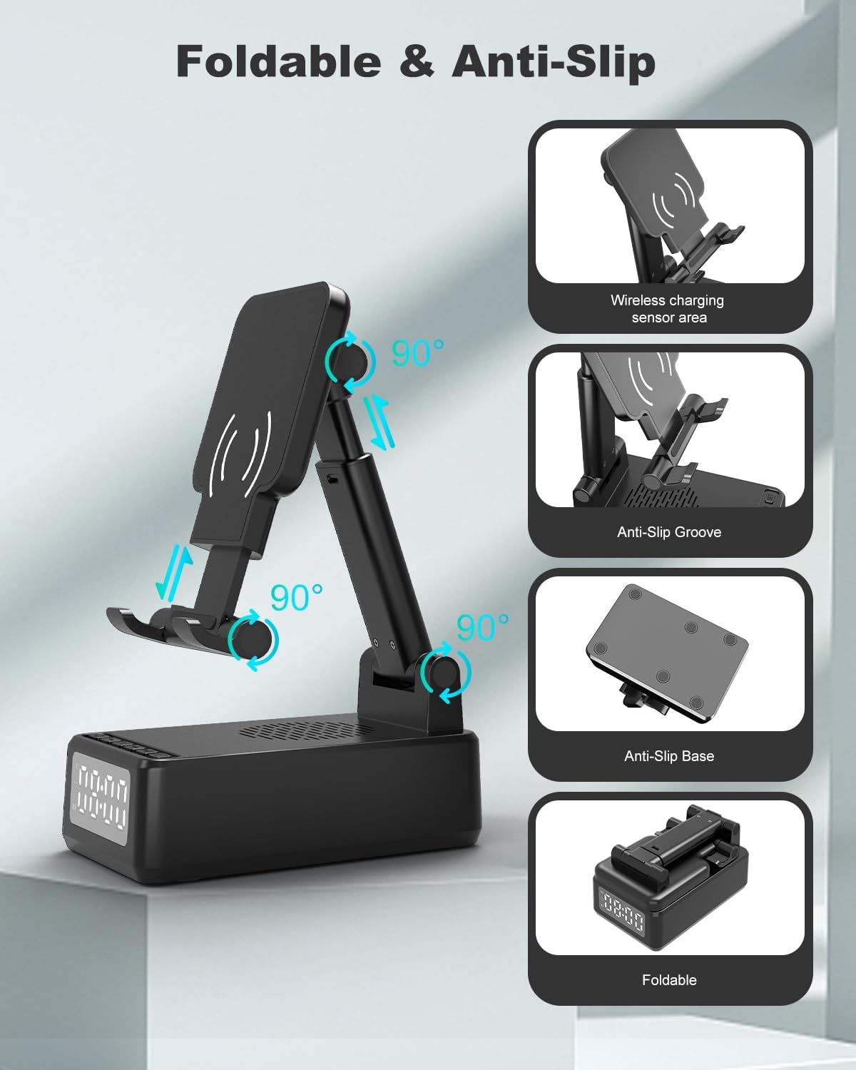 Wireless Bluetooth Speaker,Wireless Phone Charger Stand Alarm Clock for iPhone,Holiday Gifts