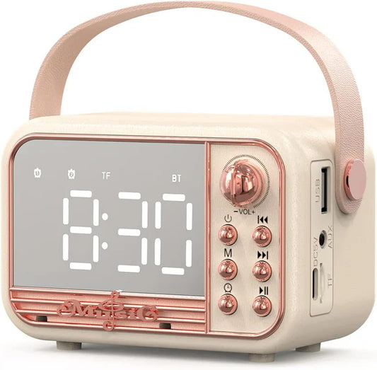 Retro Bluetooth Speaker, Vintage Portable Wireless Bluetooth Speakers with Alarm Clock Loud Volume Support TF Card U Disk AUX Old Style for Kitchen Bedroom Home Outdoor (Beige White)