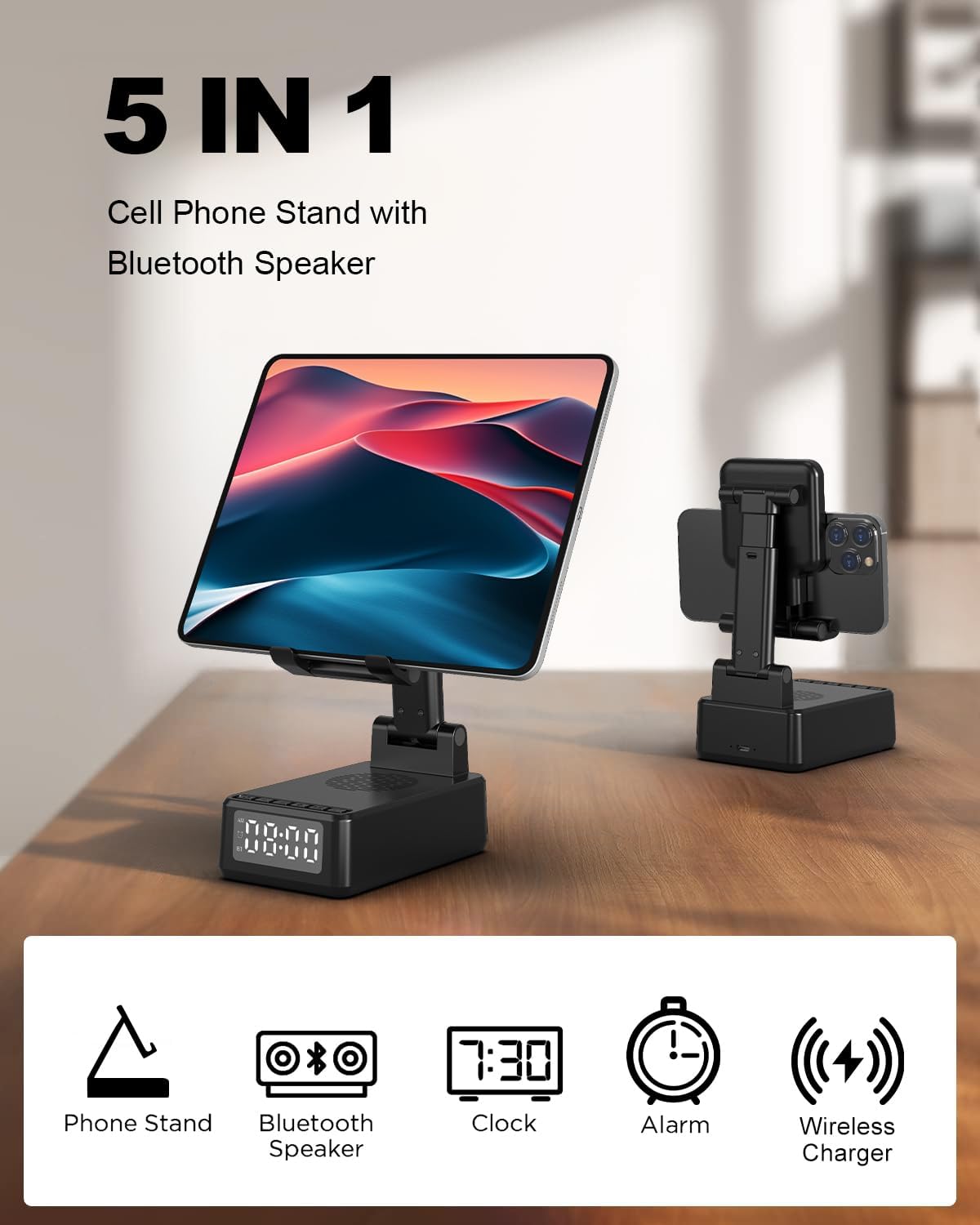 Wireless Bluetooth Speaker,Wireless Phone Charger Stand Alarm Clock for iPhone,Holiday Gifts