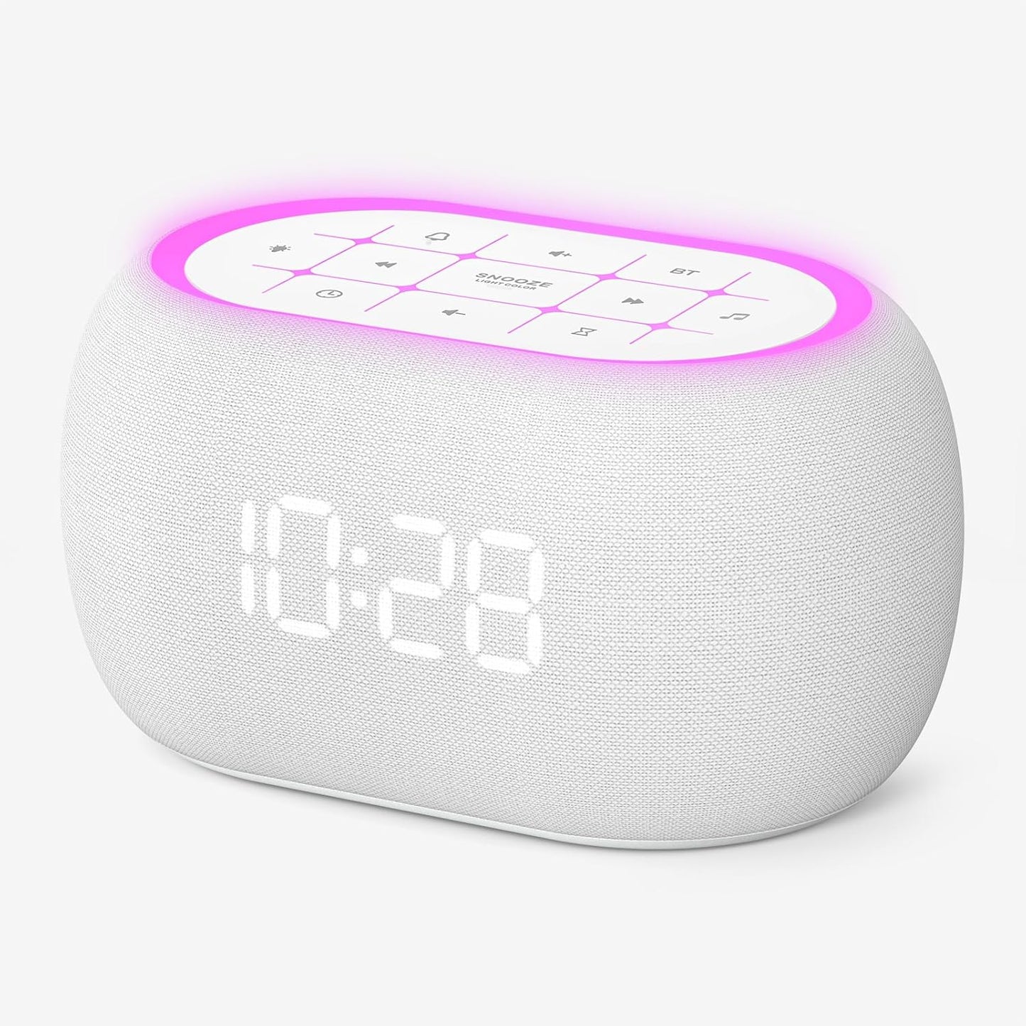 White Noise Sound Machine Alarm Clock with Hi-Fi Bluetooth Speaker, 21 Soothing Sounds/7 Night Lights, 0-100% Dimmer/Sleep Timer/Volume Control, Soother for Adults Kids Sleeping, Bedroom, White