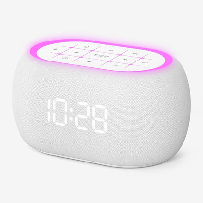 White Noise Sound Machine Alarm Clock with Hi-Fi Bluetooth Speaker, 21 Soothing Sounds/7 Night Lights, 0-100% Dimmer/Sleep Timer/Volume Control, Soother for Adults Kids Sleeping, Bedroom, White