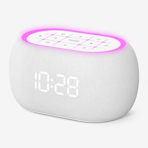 White Noise Sound Machine Alarm Clock with Hi-Fi Bluetooth Speaker, 21 Soothing Sounds/7 Night Lights, 0-100% Dimmer/Sleep Timer/Volume Control, Soother for Adults Kids Sleeping, Bedroom, White