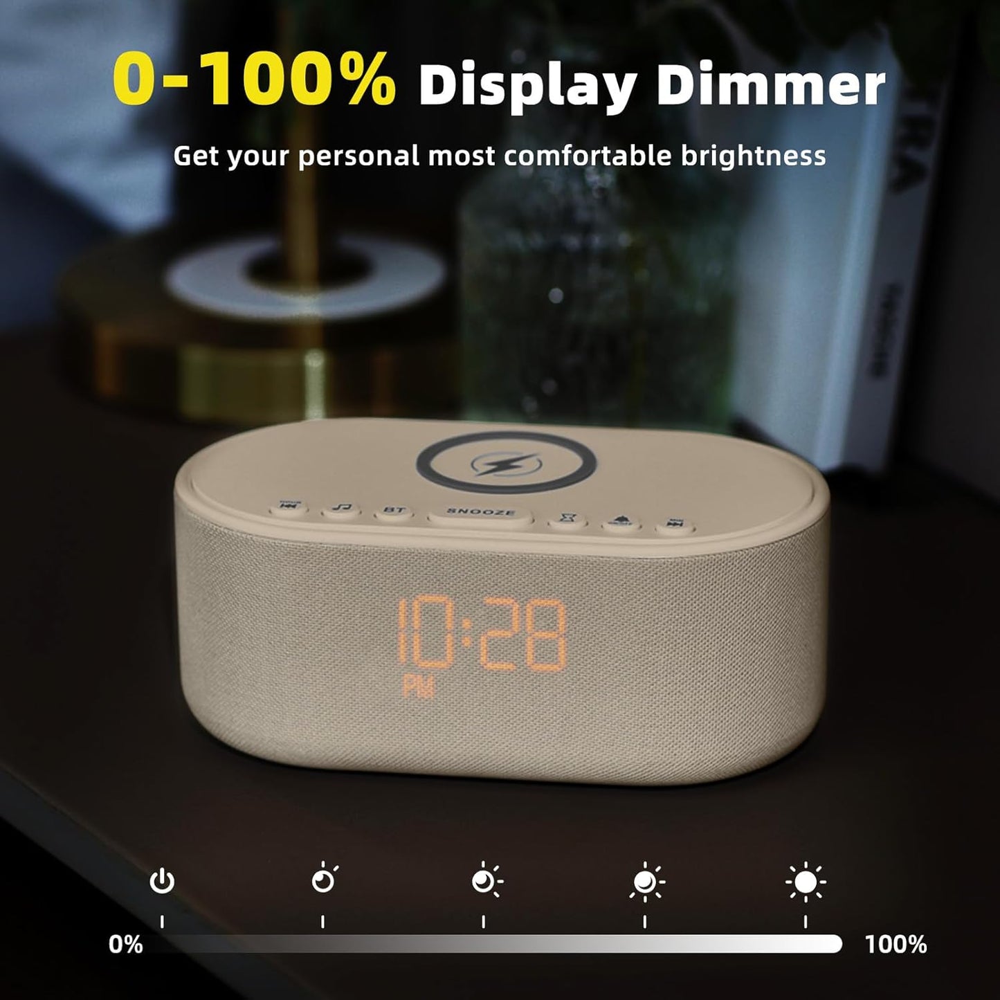 Sound Machine Alarm Clock for Bedrooms: Bluetooth 10W Stereo Sound Speaker with Wireless Charging - White Noise Machine for Sleeping with 21 Soothing Sounds - Putty