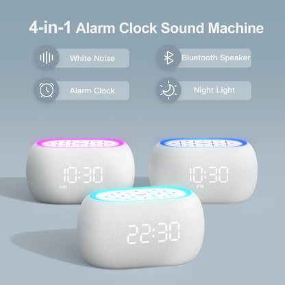 White Noise Sound Machine Alarm Clock with Hi-Fi Bluetooth Speaker, 21 Soothing Sounds/7 Night Lights, 0-100% Dimmer/Sleep Timer/Volume Control, Soother for Adults Kids Sleeping, Bedroom, White