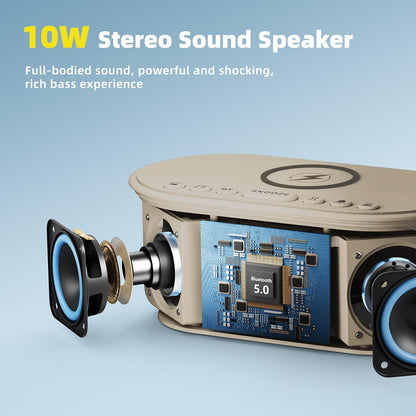 Sound Machine Alarm Clock for Bedrooms: Bluetooth 10W Stereo Sound Speaker with Wireless Charging - White Noise Machine for Sleeping with 21 Soothing Sounds - Putty