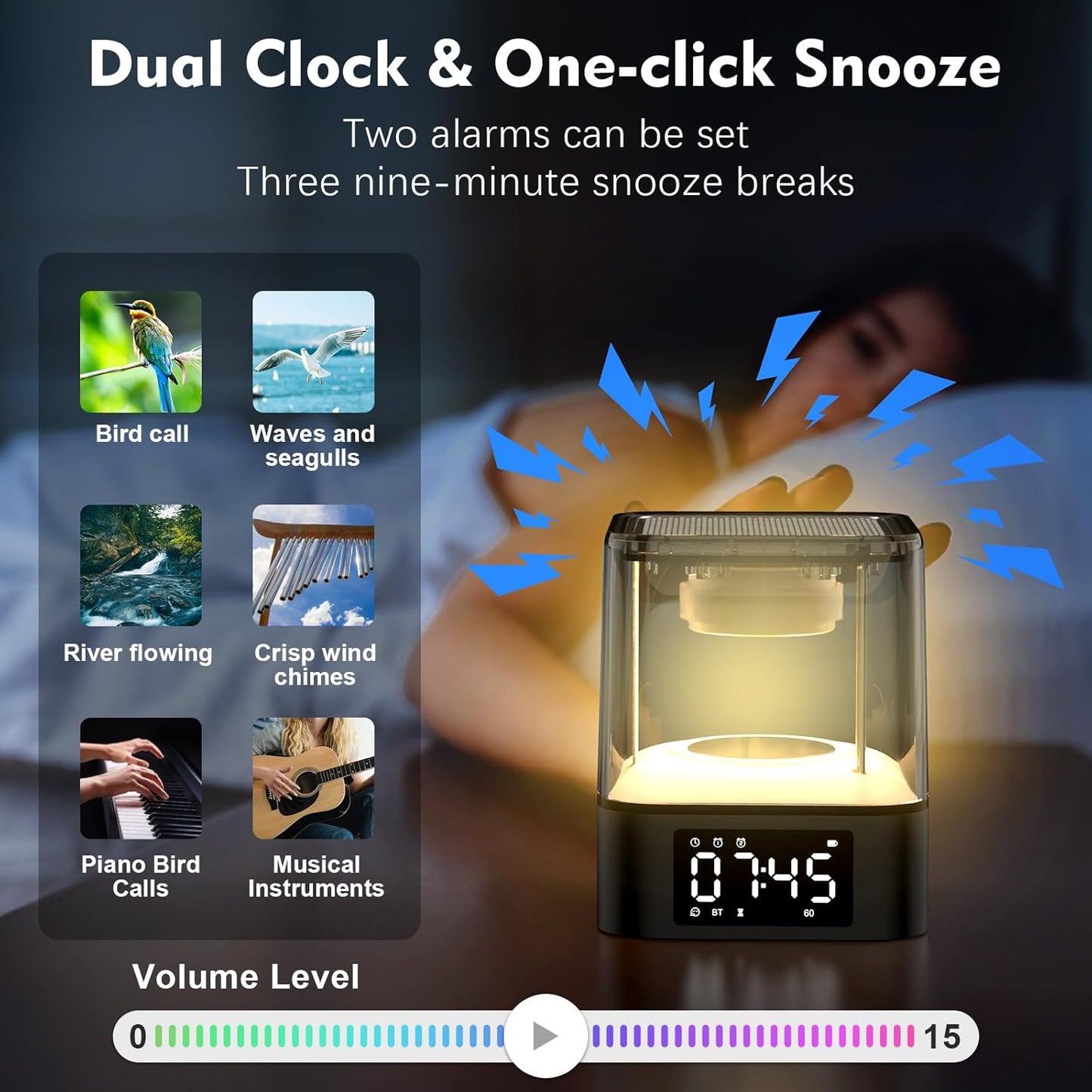 Night Light Bluetooth Speaker, Multi-Functional Dual Alarm Clock, MP3 Player, Touch Sensor Bedside Lamp, 48 RGB Color Changing, Gifts for 10 11 12 13 14 Year Old Teenage Boys Girls