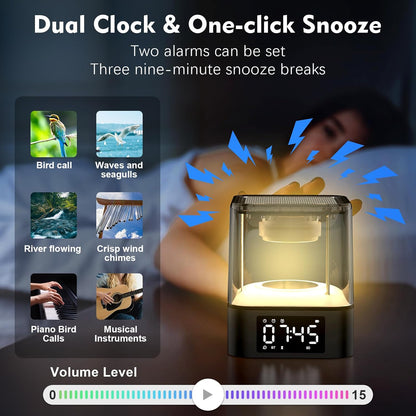 Night Light Bluetooth Speaker, Multi-Functional Dual Alarm Clock, MP3 Player, Touch Sensor Bedside Lamp, 48 RGB Color Changing, Gifts for 10 11 12 13 14 Year Old Teenage Boys Girls